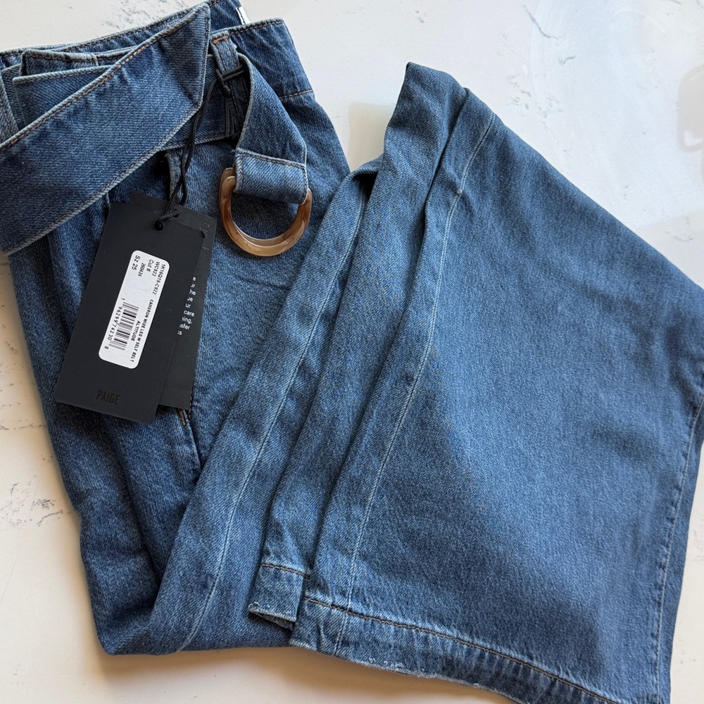 Paige Cameron Wide Leg Jeans With Tortoise Belt Color Altitude Womens Size 25 - Picture 4 of 7
